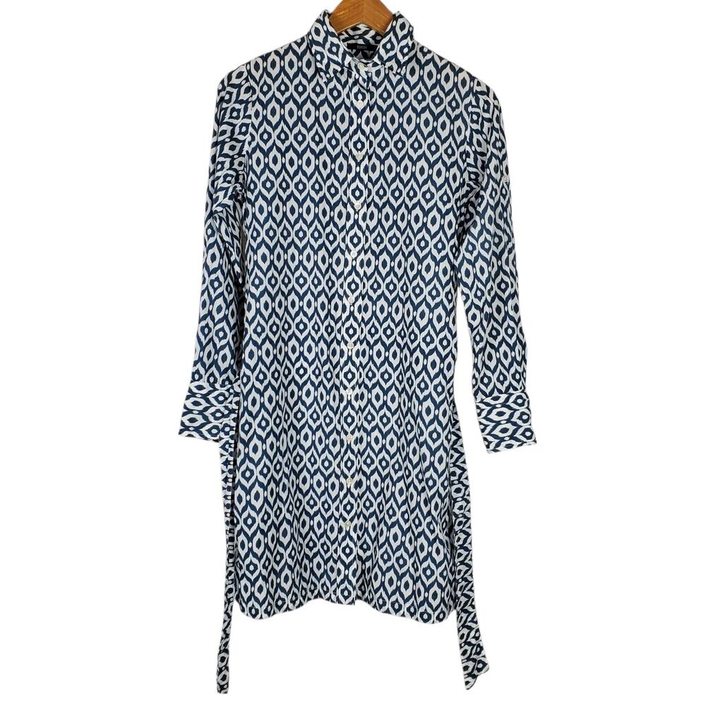 Benson NYC Shirt Dress Sz M Blue Long Roll Tab Sleeve Button Down Belted Cotton